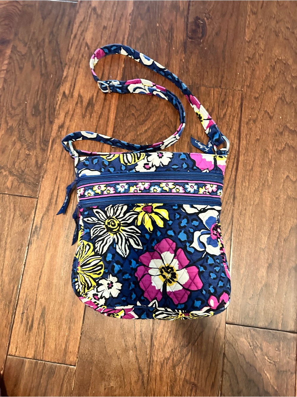 Floral Navy Crossbody Bag - Pink & Yellow Accents
